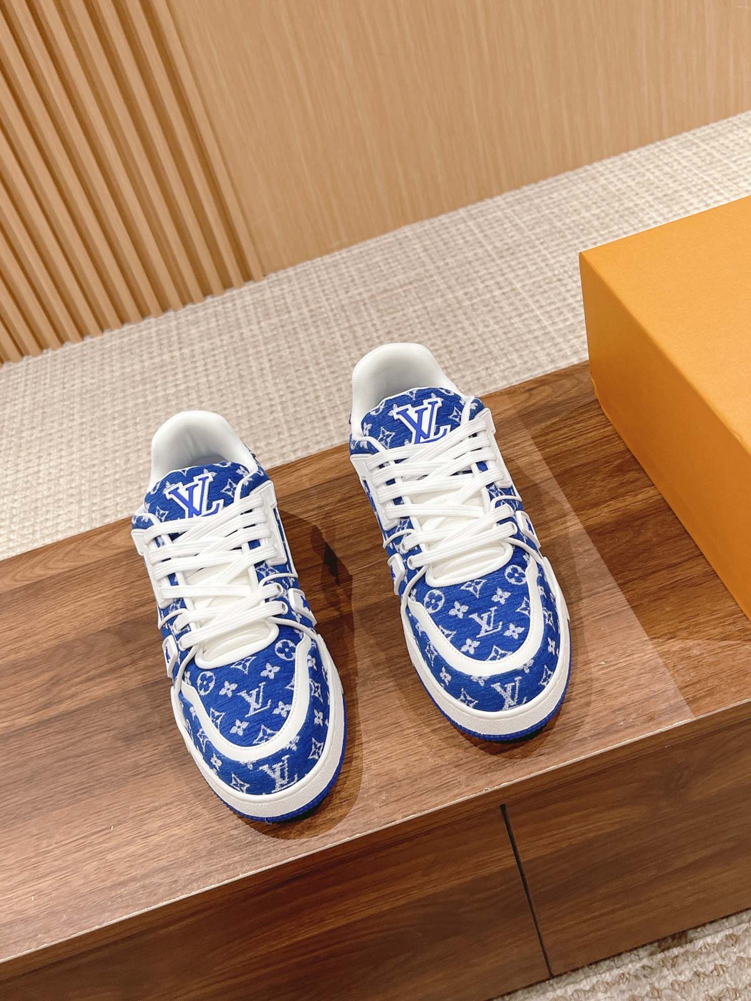 Giày Louis Vuitton LV Trainer Monogram Blue Fabric Best Quality