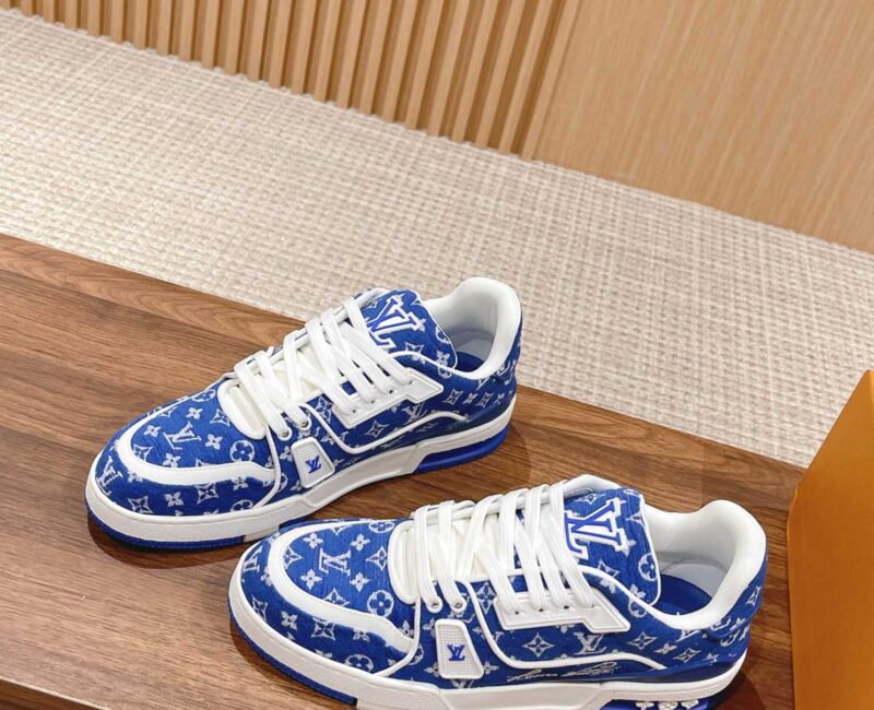 Giày Louis Vuitton LV Trainer Monogram Blue Fabric Best Quality