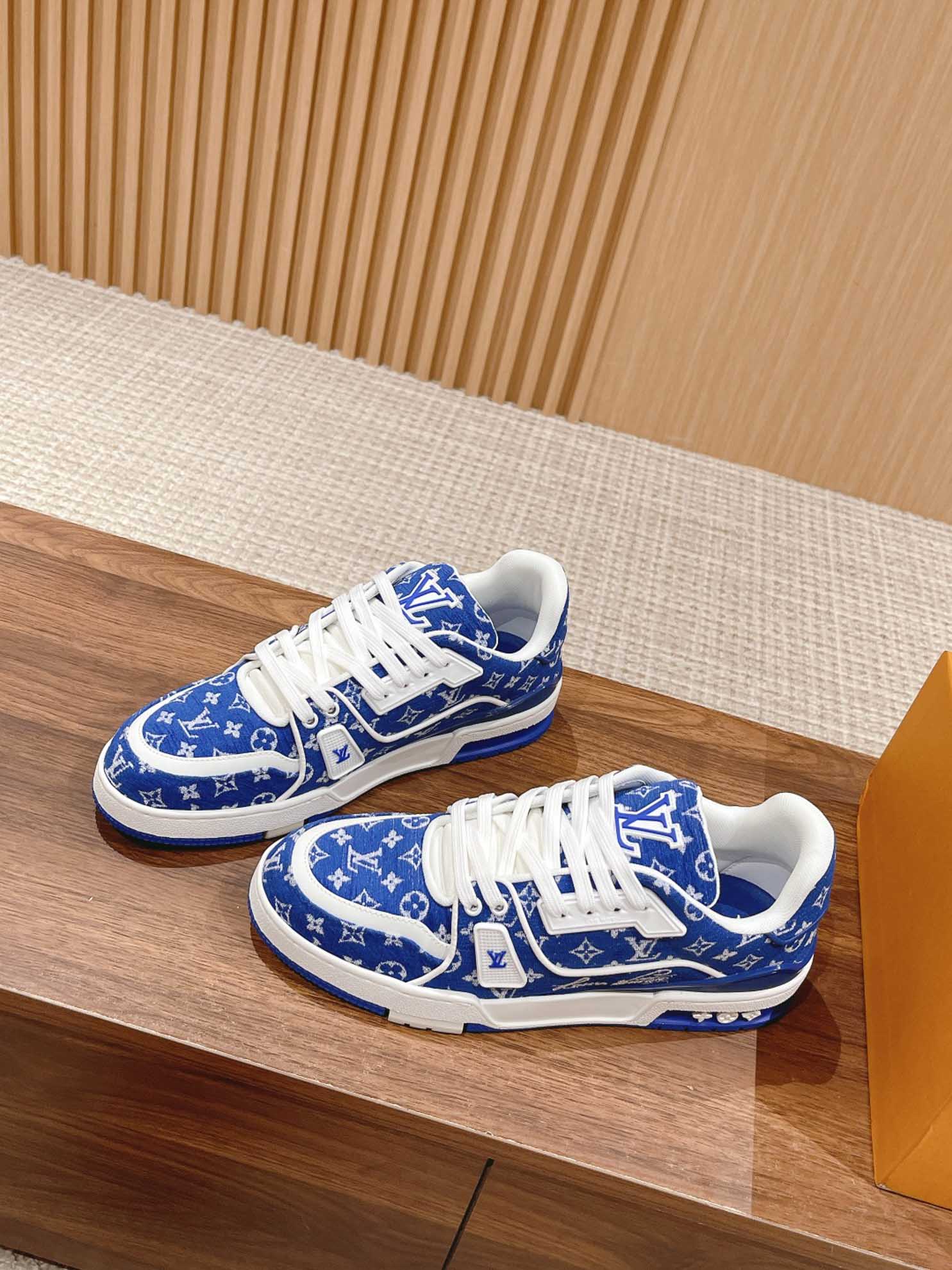 Giày Louis Vuitton LV Trainer Monogram Blue Fabric Best Quality