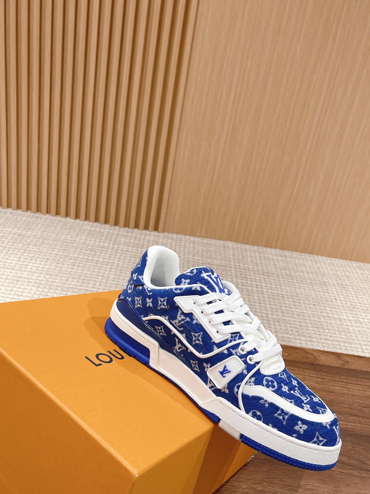 Giày Louis Vuitton LV Trainer Monogram Blue Fabric Best Quality