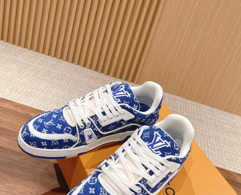 Giày Louis Vuitton LV Trainer Monogram Blue Fabric Best Quality