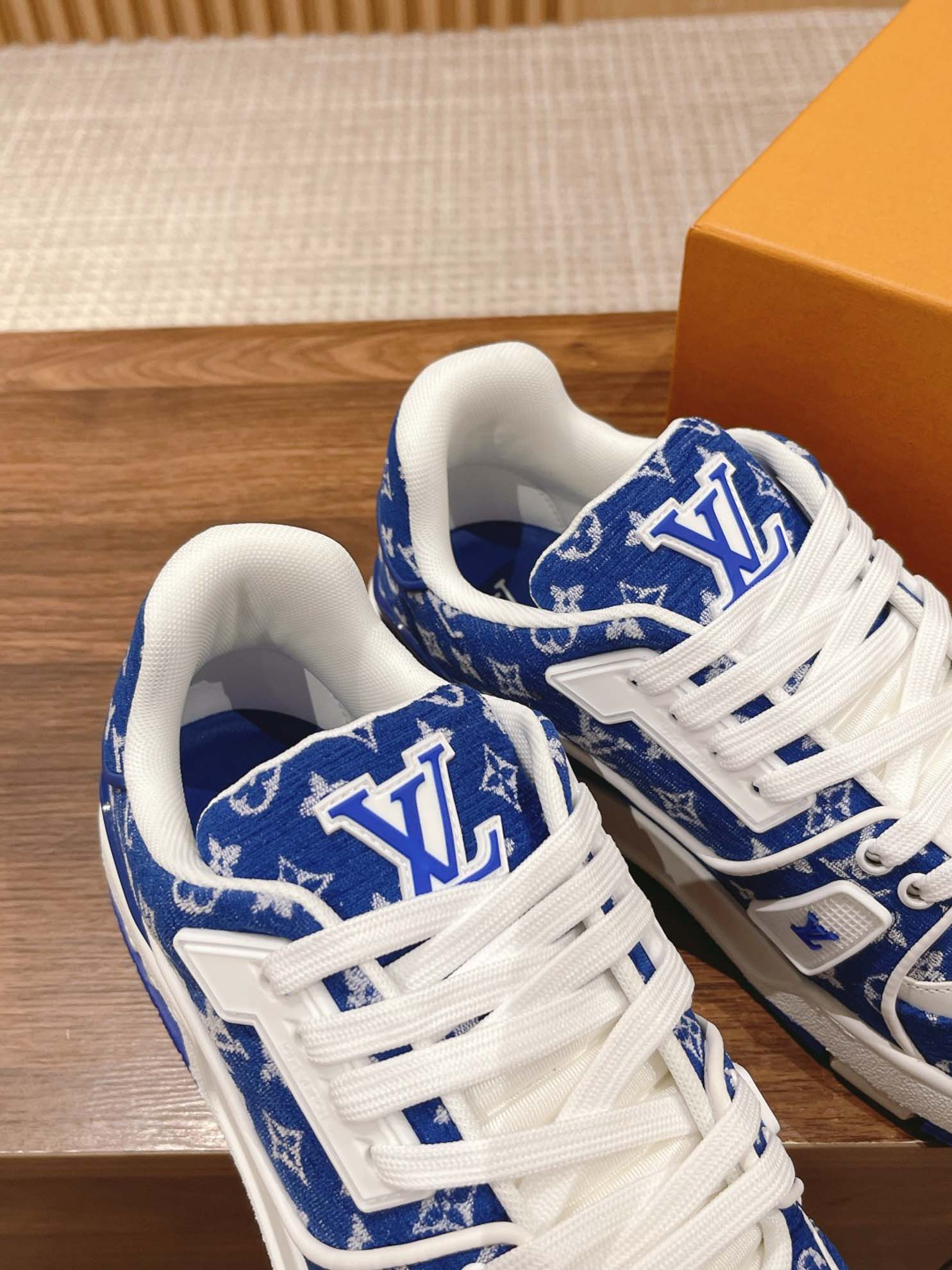 Giày Louis Vuitton LV Trainer Monogram Blue Fabric Best Quality