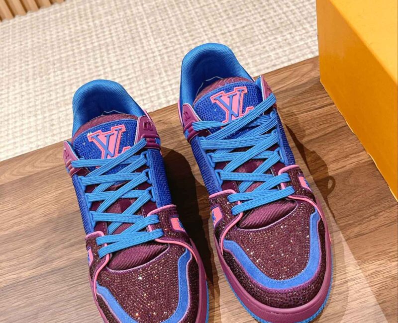 Giày Louis Vuitton LV Trainer Monogram Blue Strass