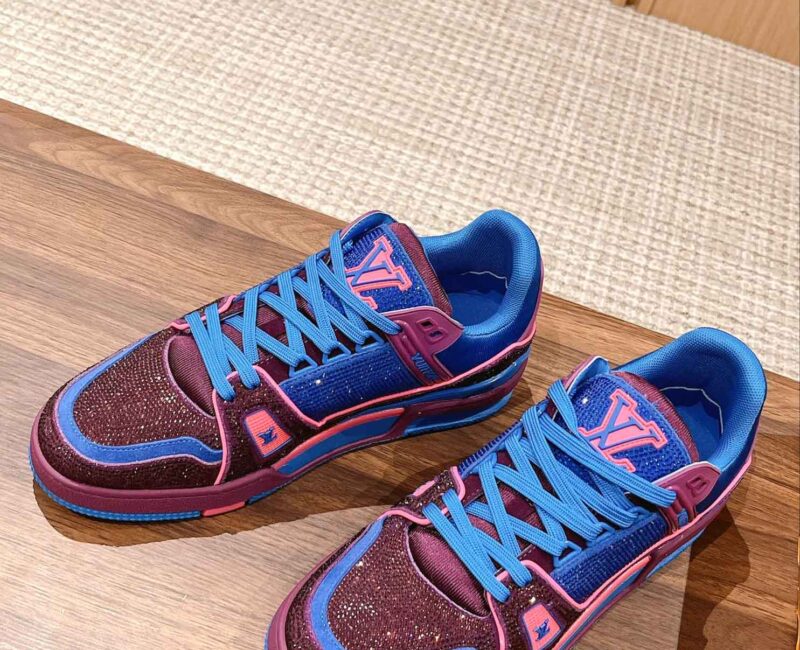 Giày Louis Vuitton LV Trainer Monogram Blue Strass