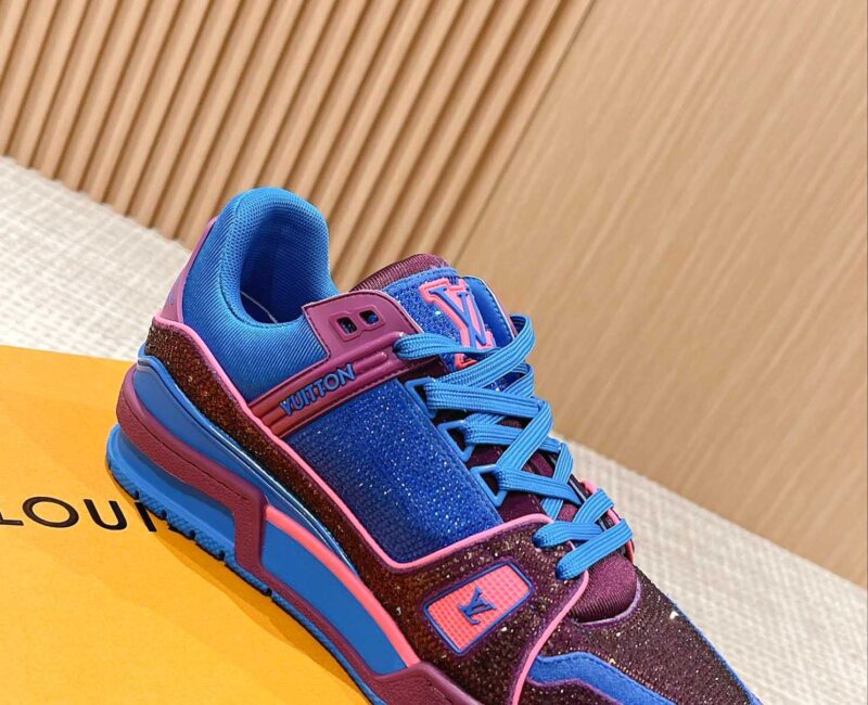 Giày Louis Vuitton LV Trainer Monogram Blue Strass