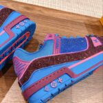 Giày Louis Vuitton LV Trainer Monogram Blue Strass