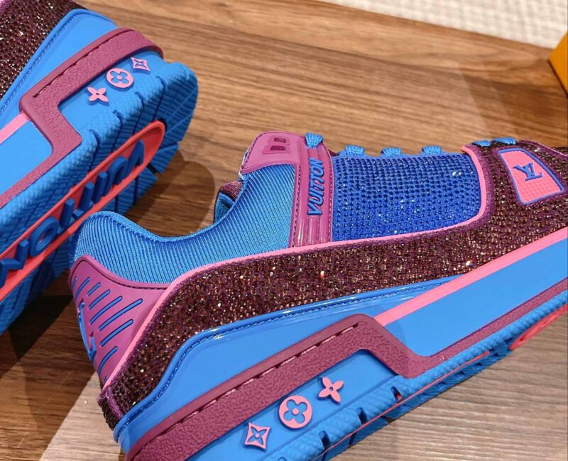 Giày Louis Vuitton LV Trainer Monogram Blue Strass