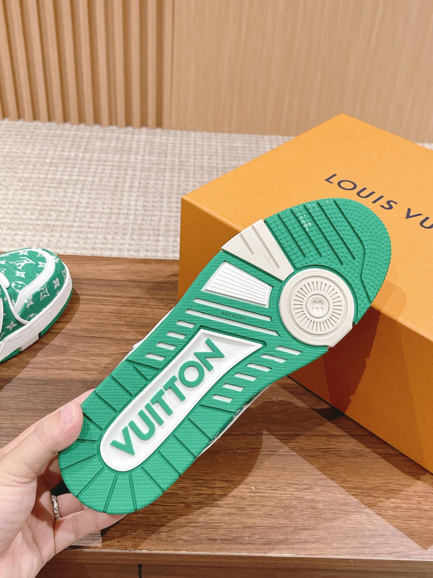 Giày Louis Vuitton LV Trainer Monogram Green Fabric Best Quality