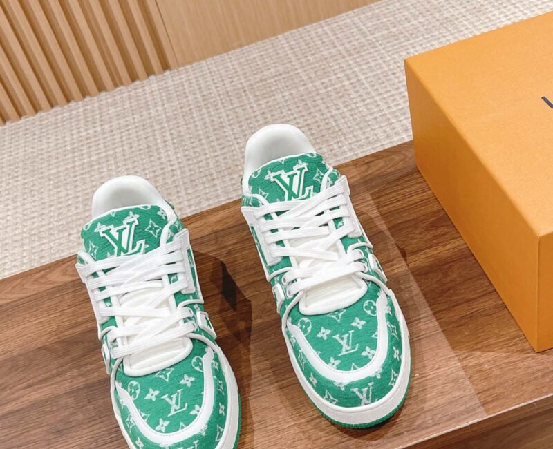 Giày Louis Vuitton LV Trainer Monogram Green Fabric Best Quality