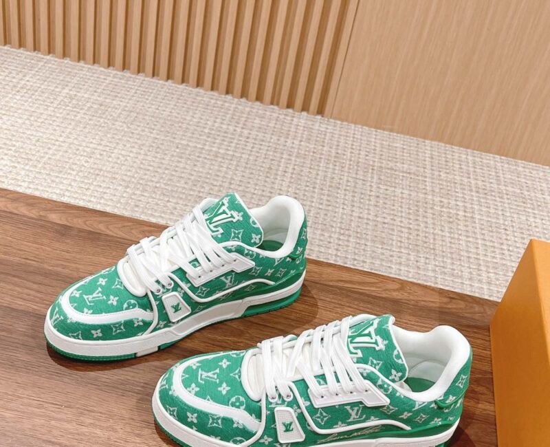 Giày Louis Vuitton LV Trainer Monogram Green Fabric Best Quality