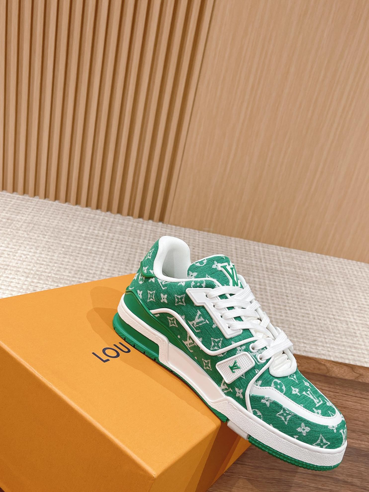 Giày Louis Vuitton LV Trainer Monogram Green Fabric Best Quality