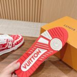 Giày Louis Vuitton LV Trainer Monogram Red Fabric Best Quality