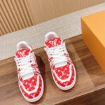 Giày Louis Vuitton LV Trainer Monogram Red Fabric Best Quality
