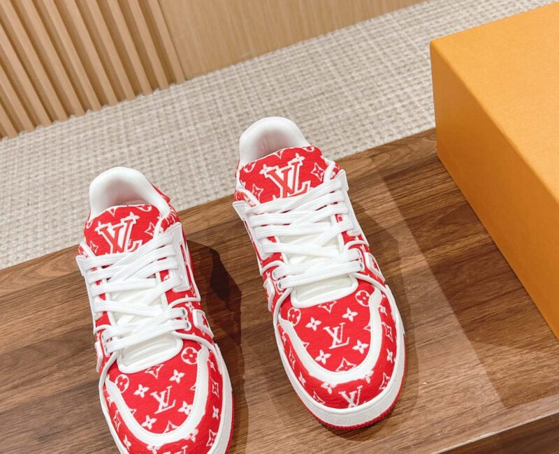 Giày Louis Vuitton LV Trainer Monogram Red Fabric Best Quality