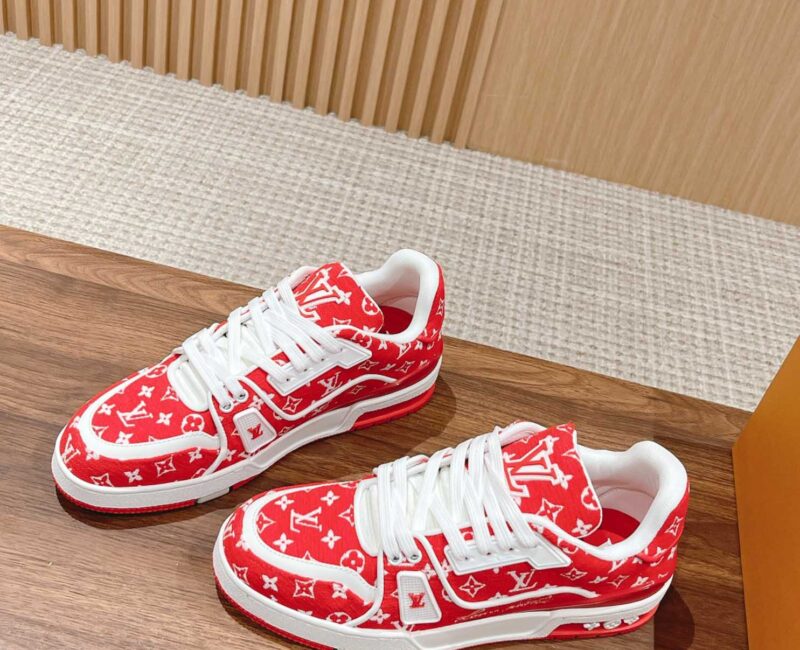Giày Louis Vuitton LV Trainer Monogram Red Fabric Best Quality