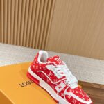 Giày Louis Vuitton LV Trainer Monogram Red Fabric Best Quality