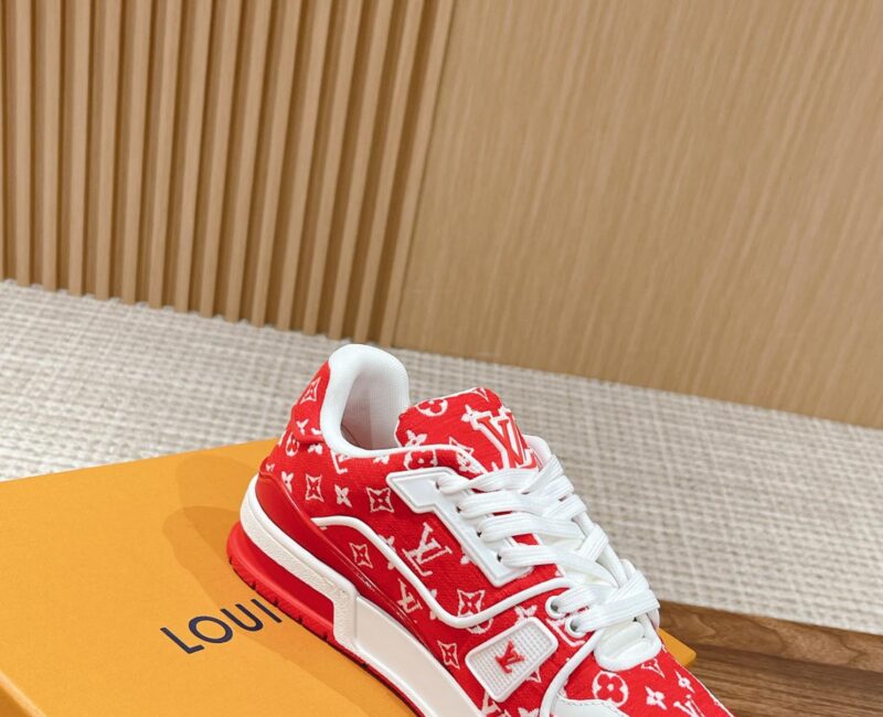 Giày Louis Vuitton LV Trainer Monogram Red Fabric Best Quality