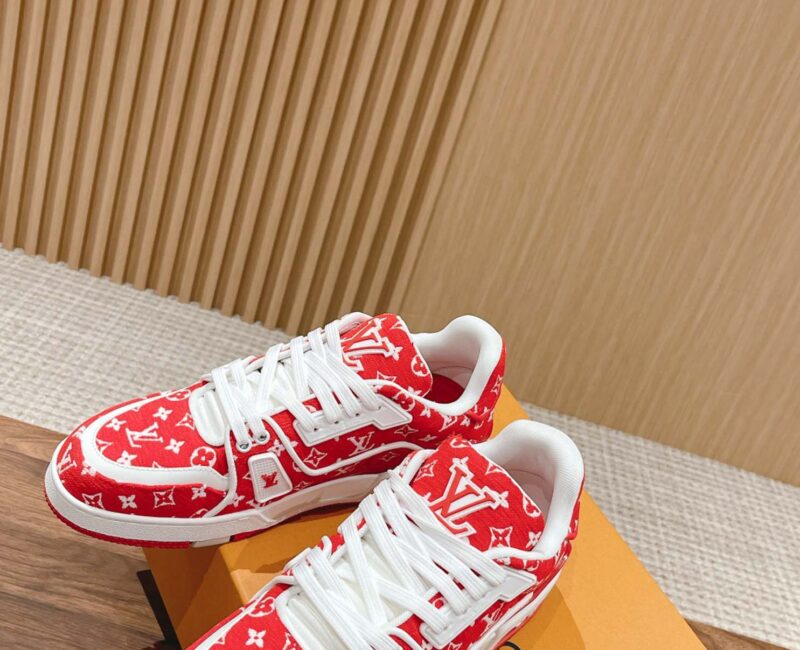 Giày Louis Vuitton LV Trainer Monogram Red Fabric Best Quality