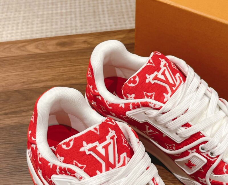 Giày Louis Vuitton LV Trainer Monogram Red Fabric Best Quality
