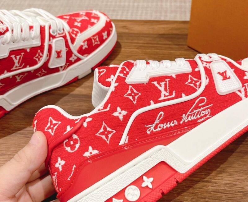 Giày Louis Vuitton LV Trainer Monogram Red Fabric Best Quality