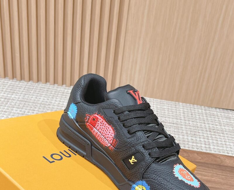 Giày Louis Vuitton x Yayoi Kusama Trainer Black Print Best Quality