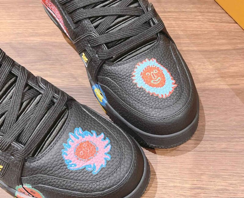Giày Louis Vuitton x Yayoi Kusama Trainer Black Print Best Quality