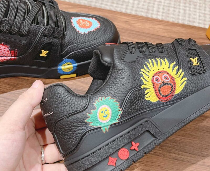 Giày Louis Vuitton x Yayoi Kusama Trainer Black Print Best Quality