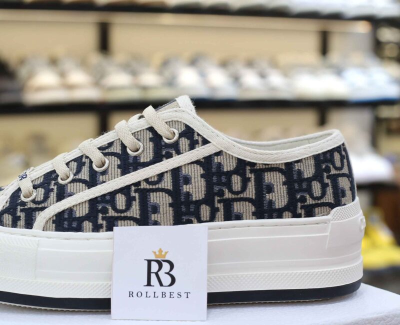 Giày WALK'N'DIOR PLATFORM Low-Top SNEAKER Deep Blue Dior Oblique Embroidered Cotton