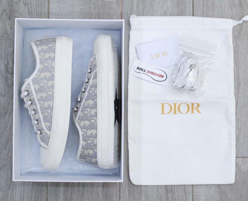 Giày WALK’N’DIOR SNEAKER Gray Stone Dior Oblique Embroidered Cotton