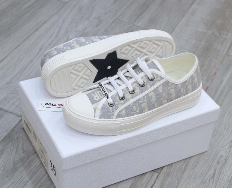 Giày WALK’N’DIOR SNEAKER Gray Stone Dior Oblique Embroidered Cotton