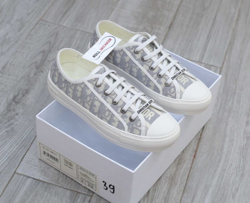Giày WALK’N’DIOR SNEAKER Gray Stone Dior Oblique Embroidered Cotton