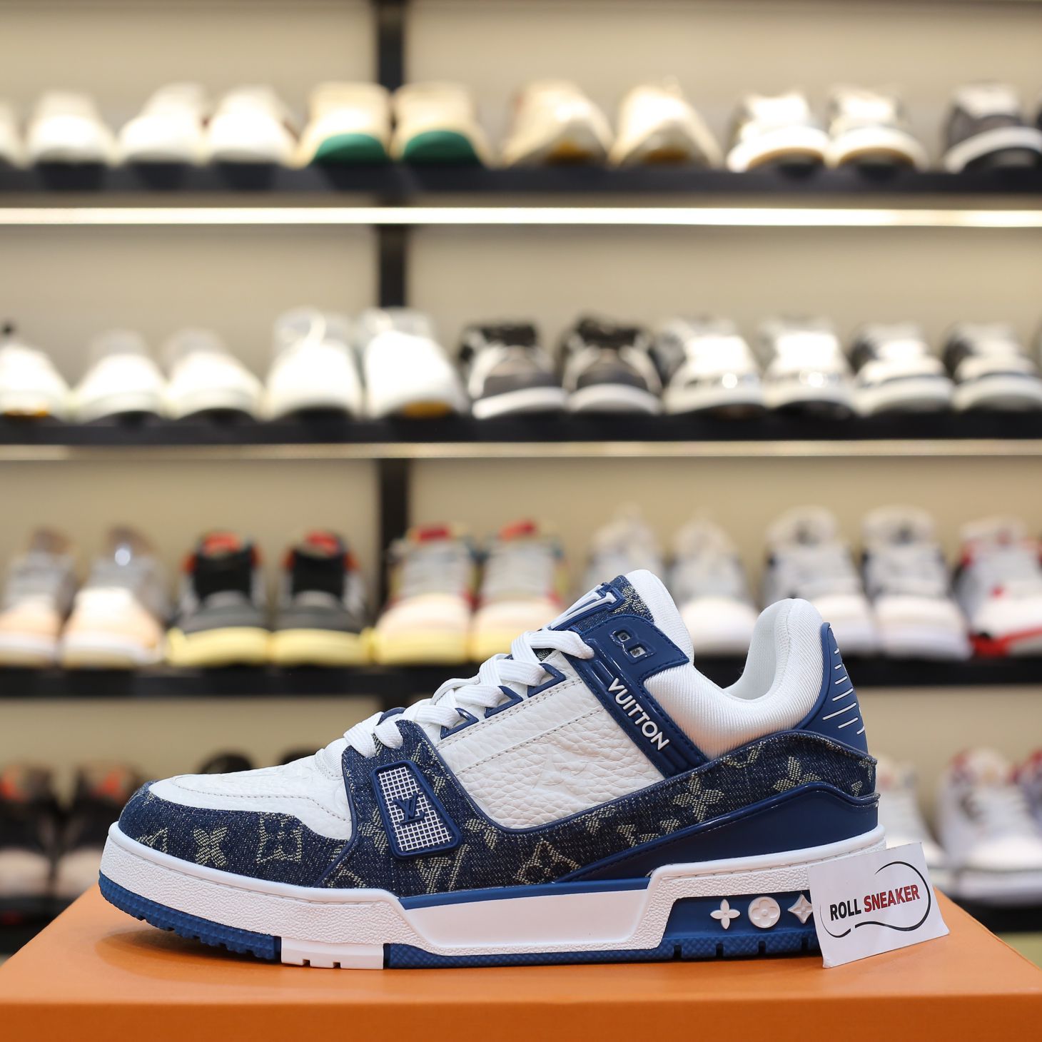Louis Vuitton LV Trainer Monogram Denim White Blue Like Auth