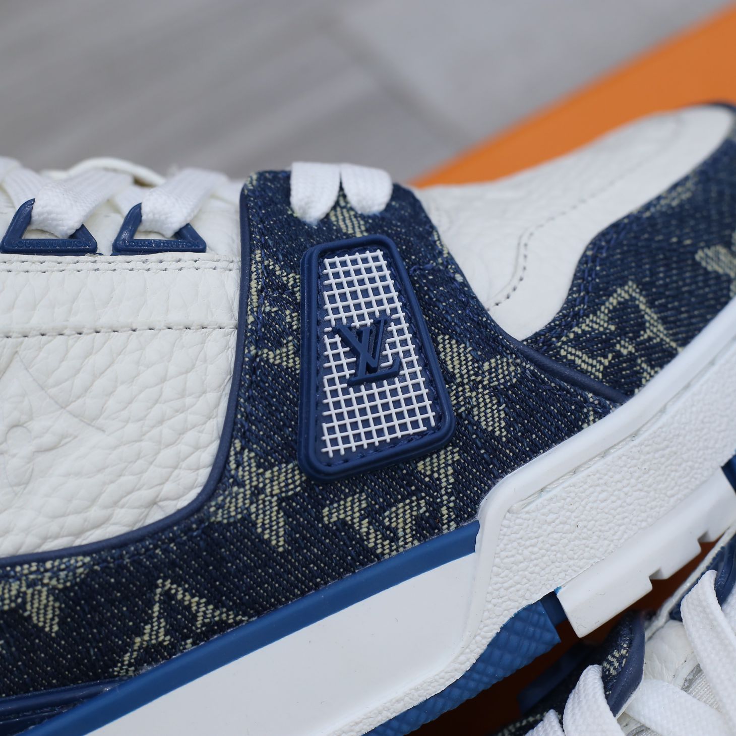 Louis Vuitton LV Trainer Monogram Denim White Blue Like Auth