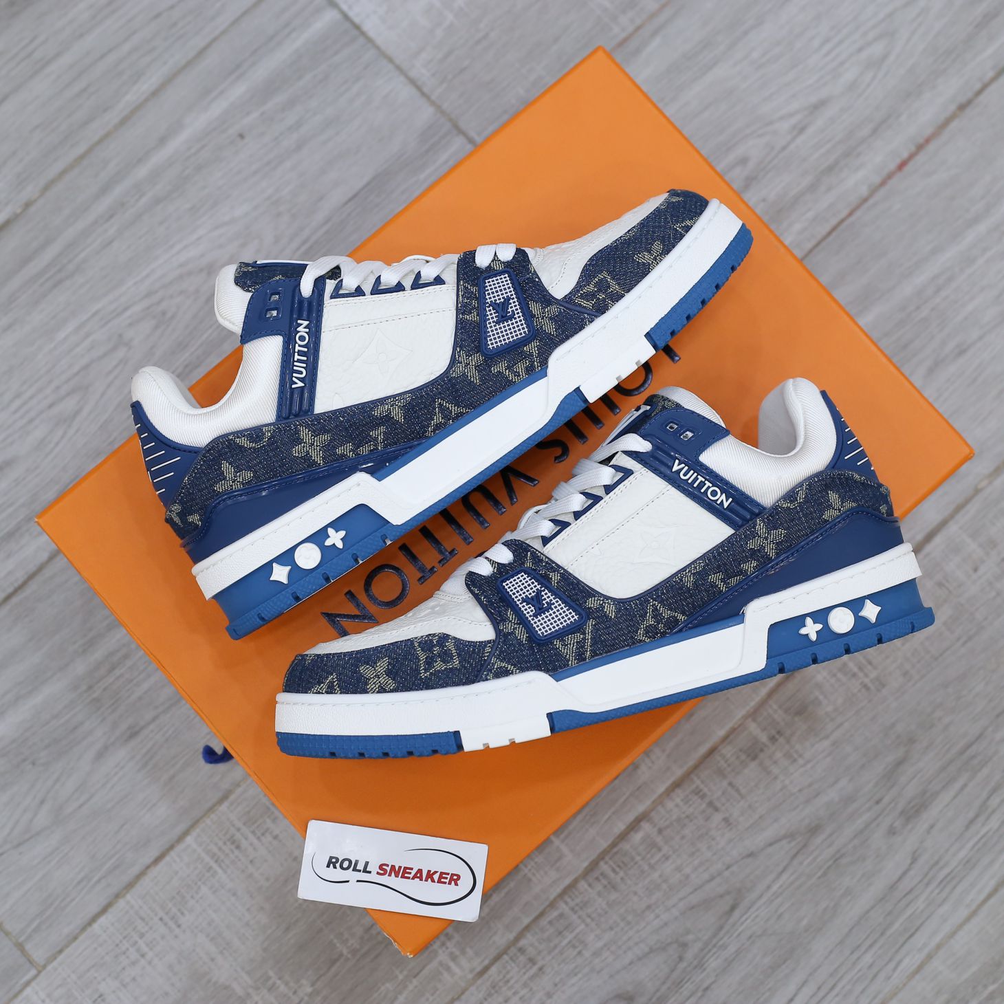 Louis Vuitton LV Trainer Monogram Denim White Blue Like Auth
