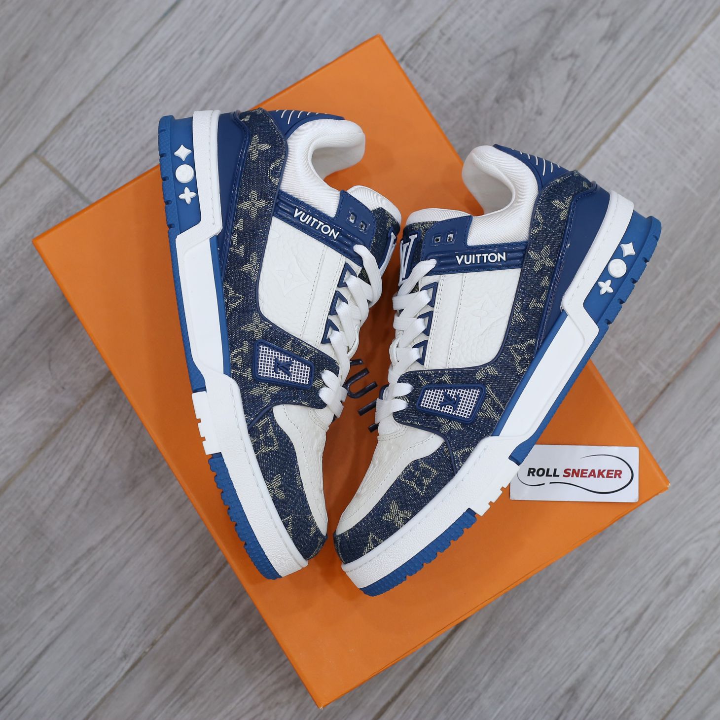 Louis Vuitton LV Trainer Monogram Denim White Blue Like Auth