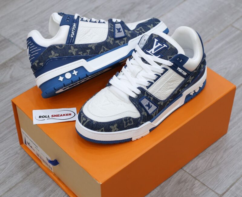Louis Vuitton LV Trainer Monogram Denim White Blue Like Auth