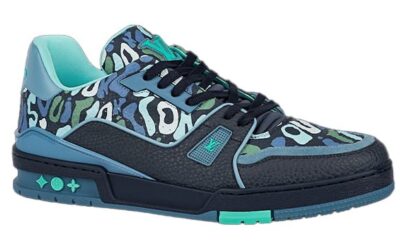 Giày Louis Vuitton Lv Trainer #54 Navy Blue Camouflage Printed Canvas Best Quality