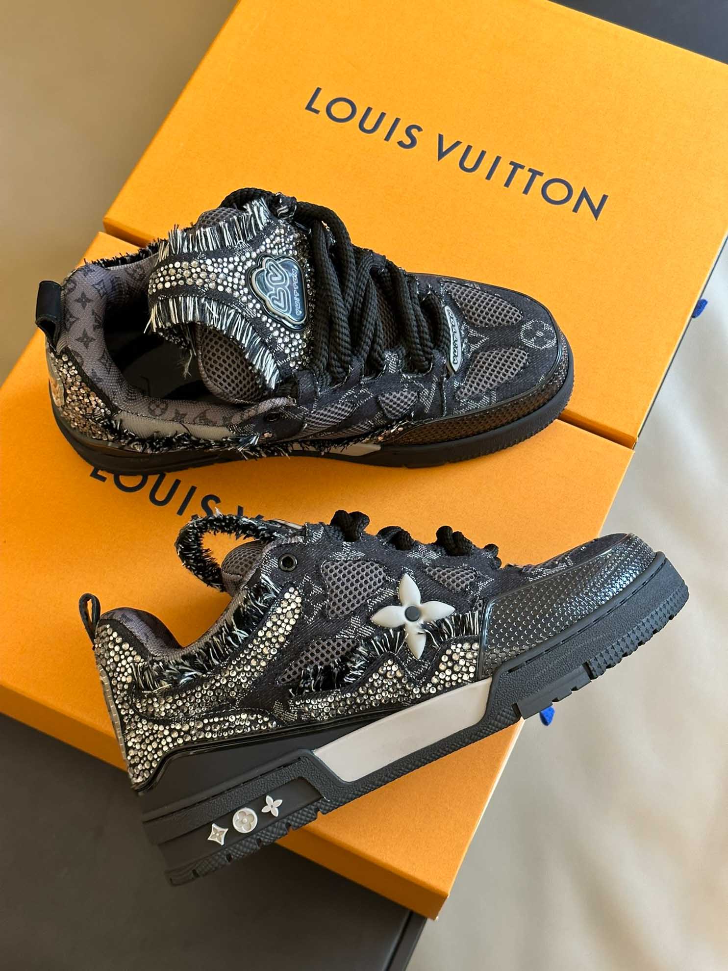 Louis Vuitton Skate Trainer Black Swarovski Monogran Best Quality