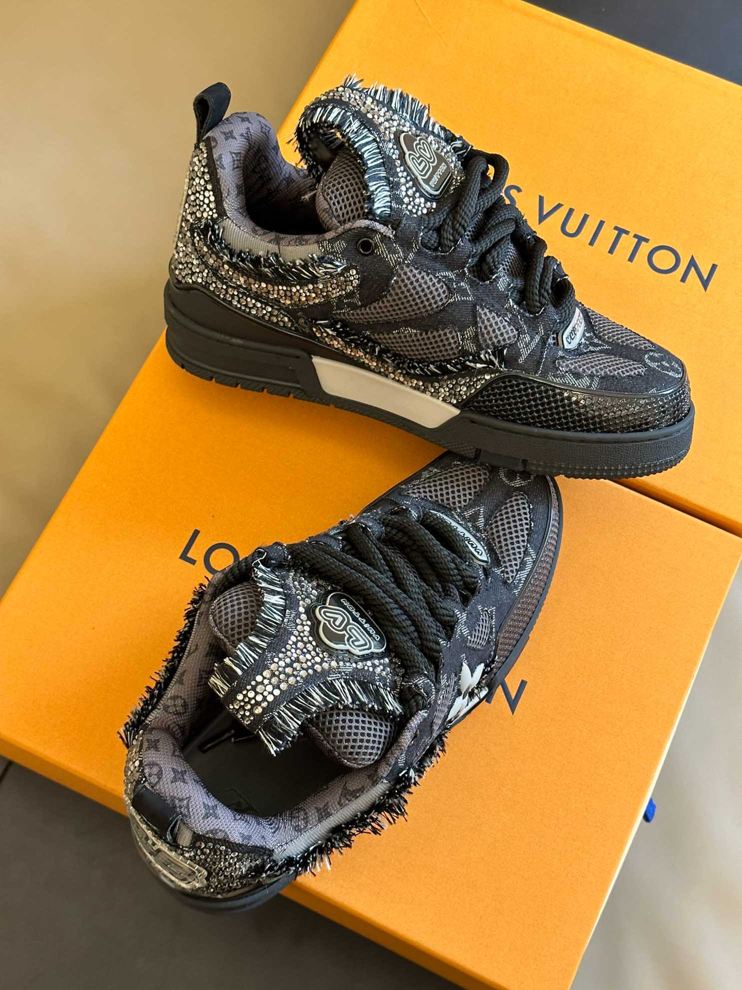 Louis Vuitton Skate Trainer Black Swarovski Monogran Best Quality