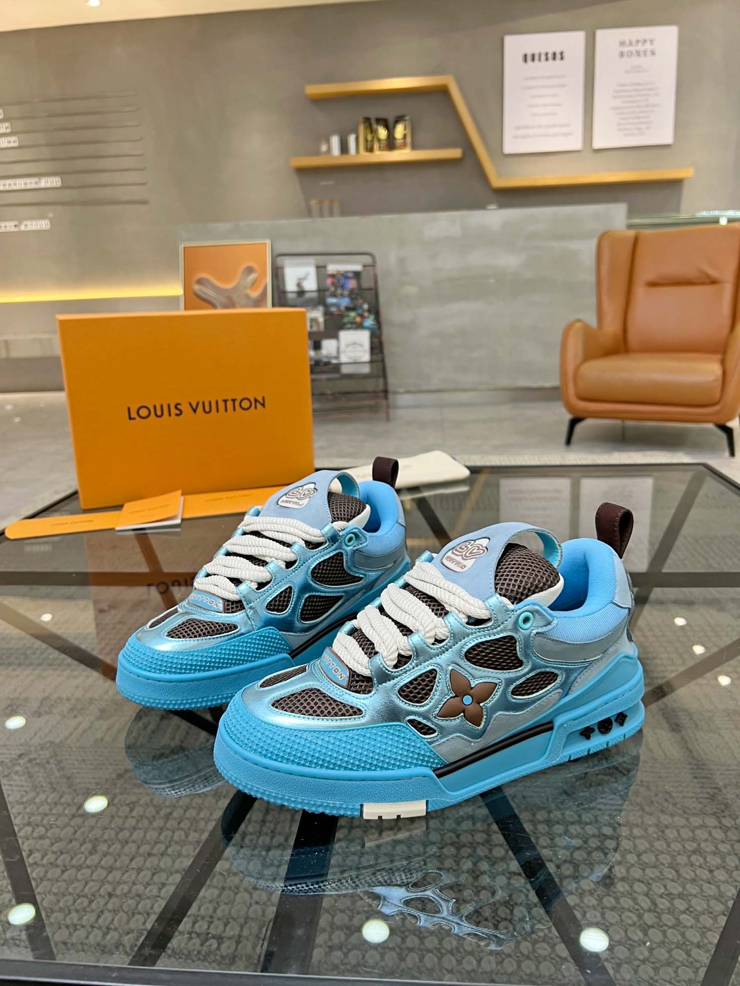 Louis Vuitton Skate Trainer Blue Brown Best Quality
