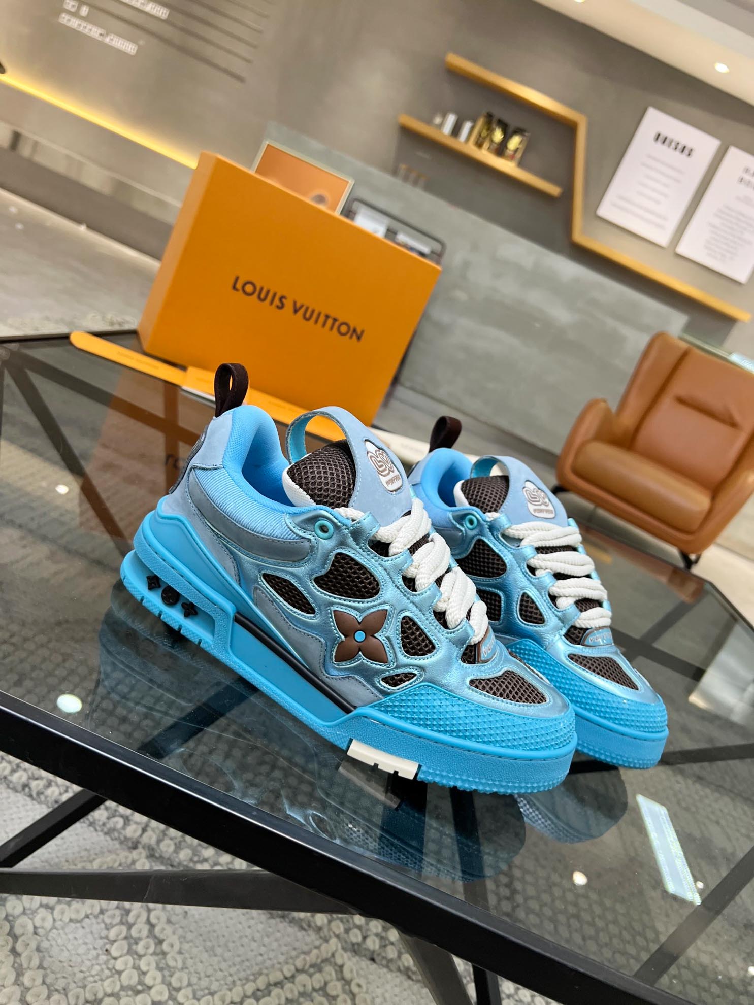 Louis Vuitton Skate Trainer Blue Brown Best Quality