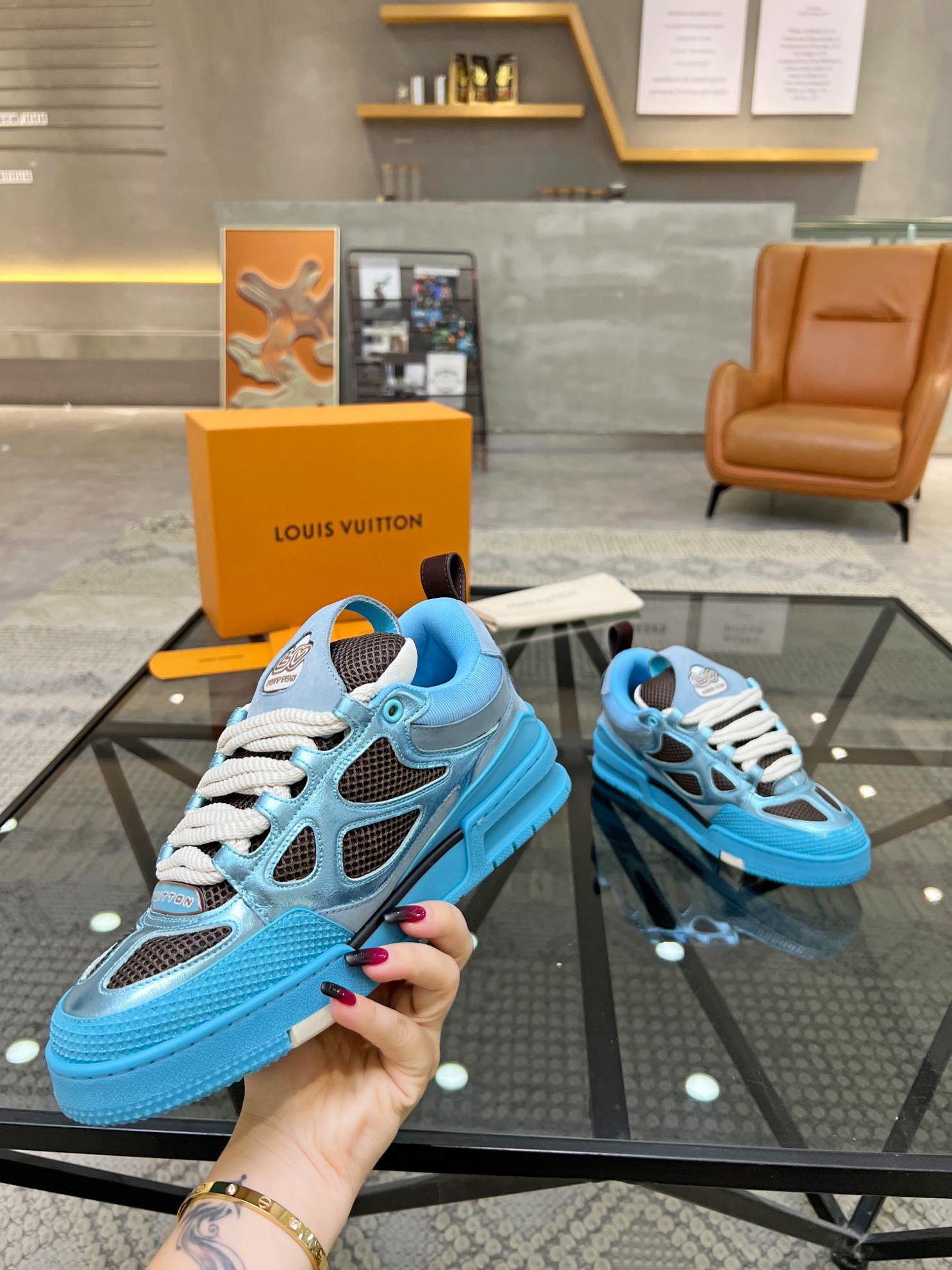 Louis Vuitton Skate Trainer Blue Brown Best Quality