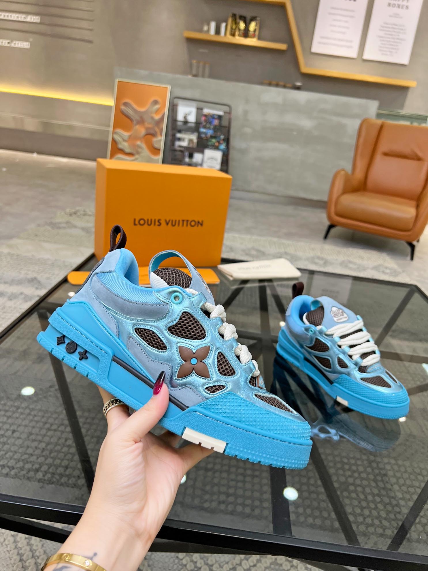 Louis Vuitton Skate Trainer Blue Brown Best Quality