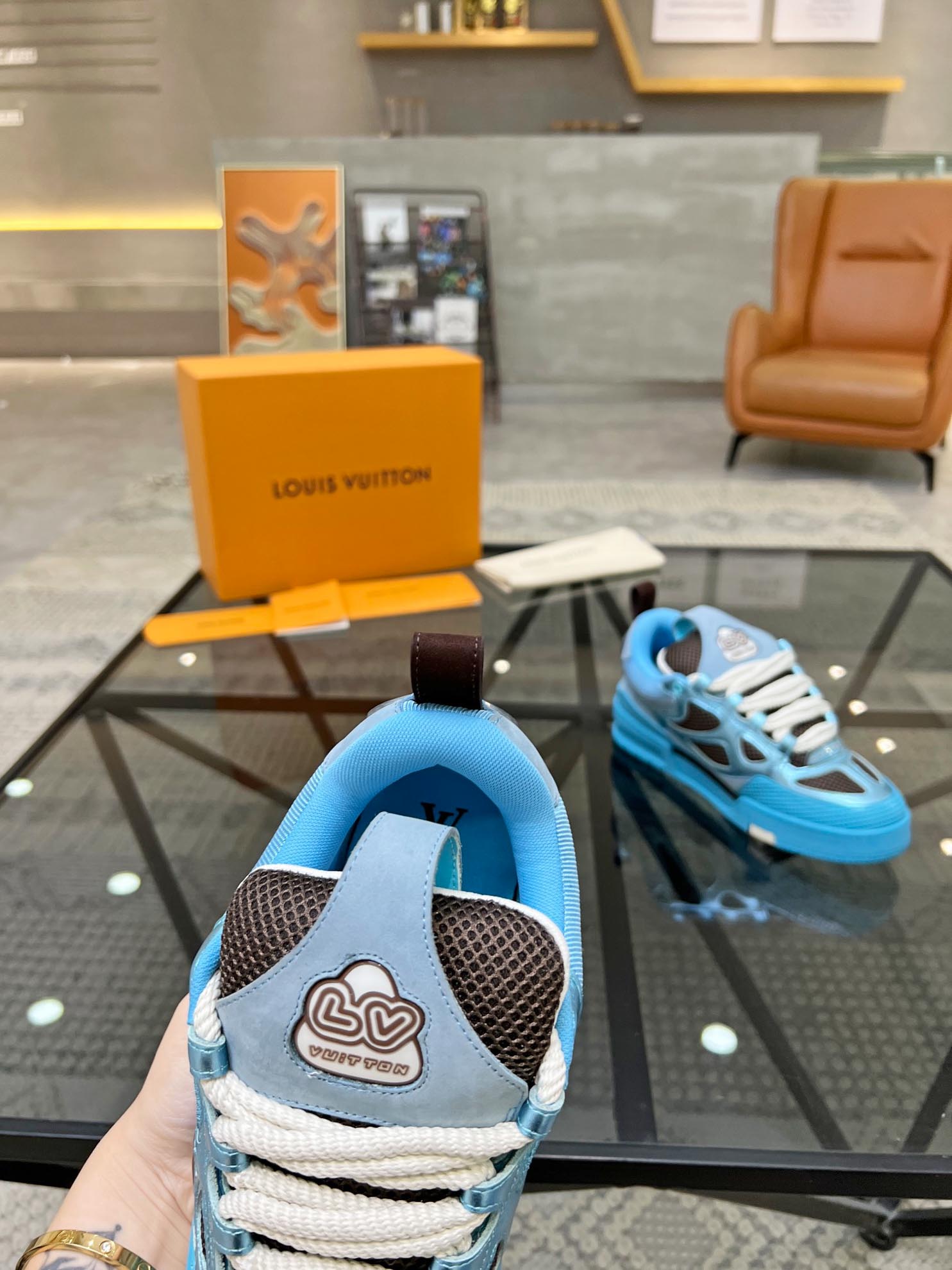Louis Vuitton Skate Trainer Blue Brown Best Quality