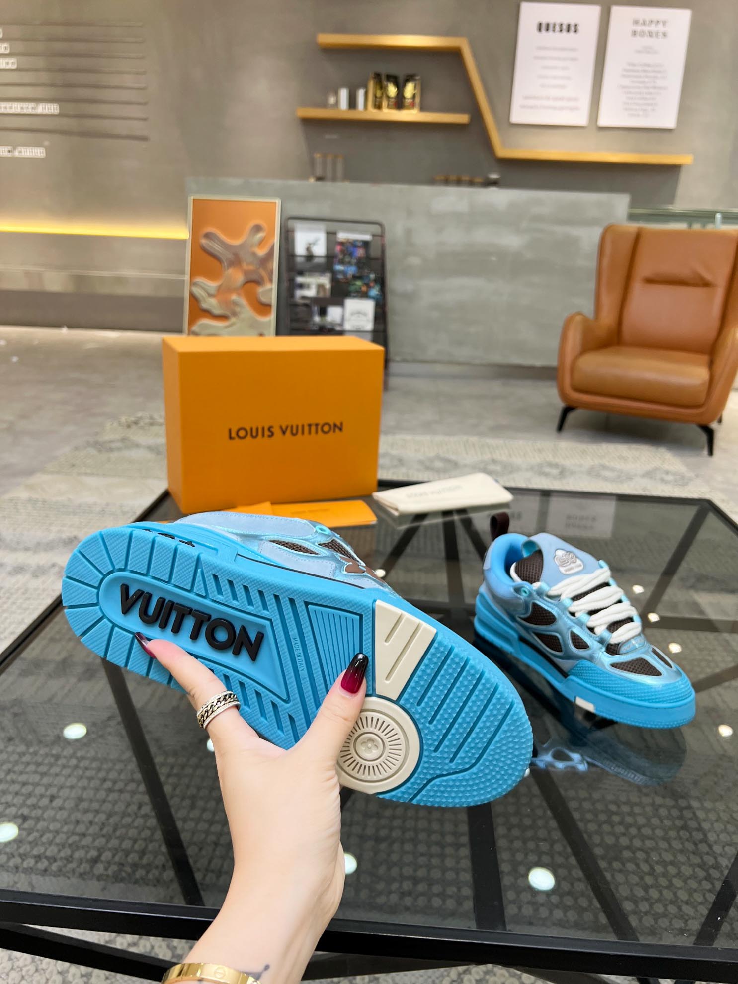 Louis Vuitton Skate Trainer Blue Brown Best Quality
