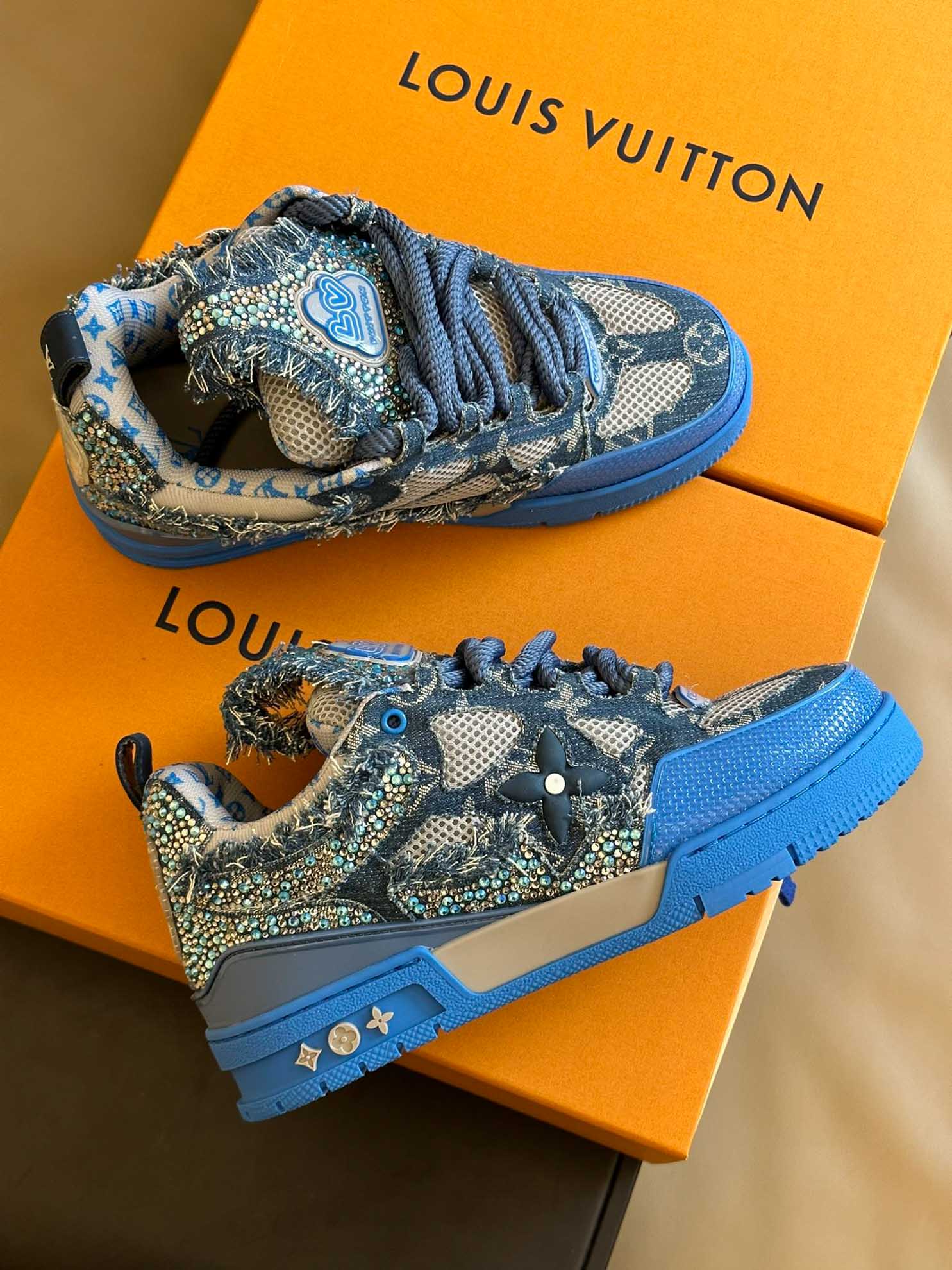 Louis Vuitton Skate Trainer Blue Swarovski Monogram Best Quality