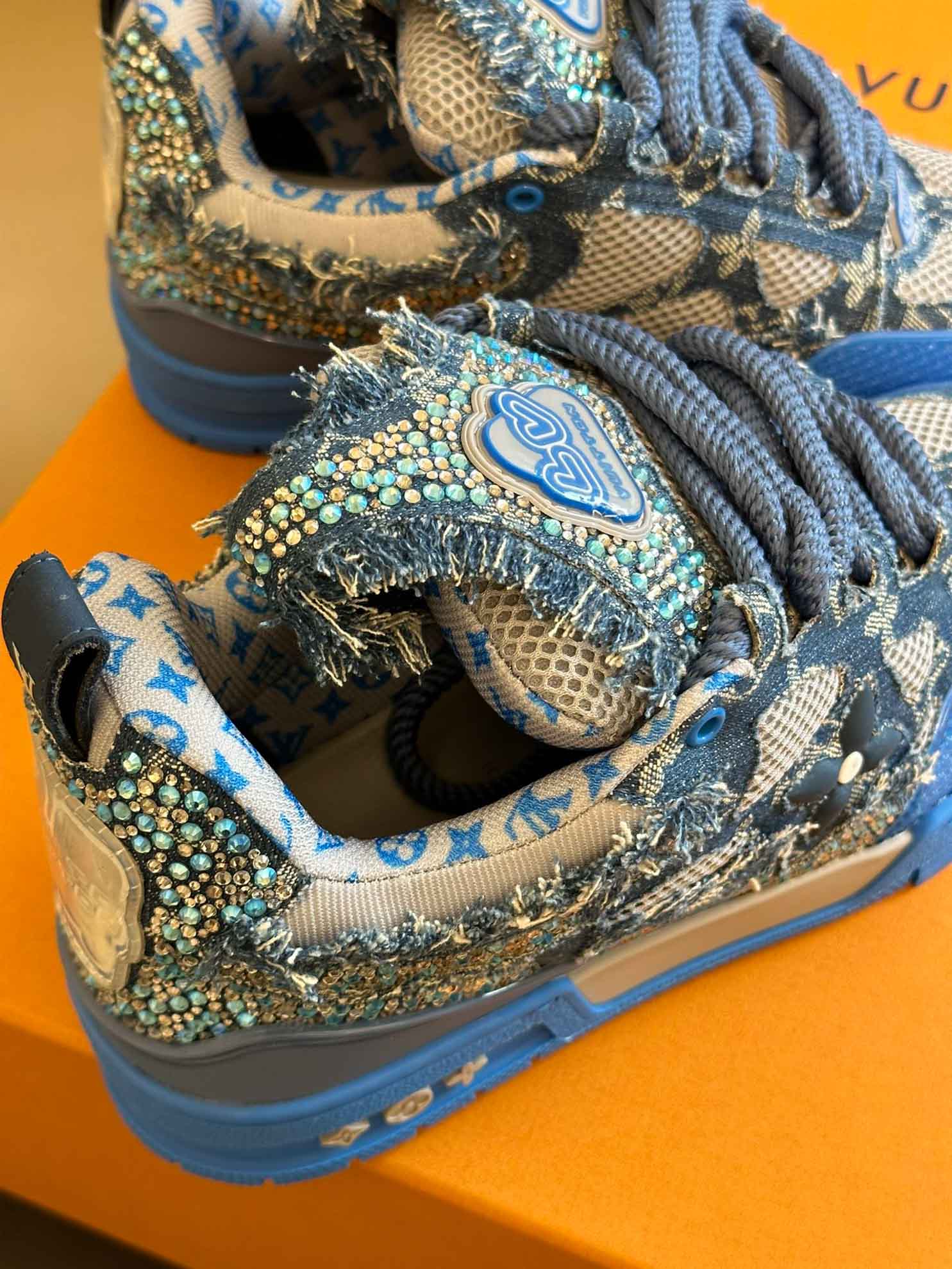 Louis Vuitton Skate Trainer Blue Swarovski Monogram Best Quality