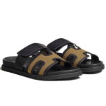 Dép Hermes Chypre Sandal Black Canvas Leather Best Quality