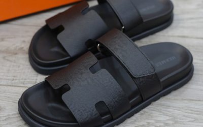 Dép Hermes Chypre Black Bordeaux Epsom Leather Best Quality