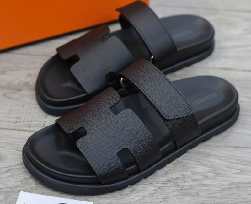 Dép Hermes Chypre Black Bordeaux Epsom Leather Best Quality